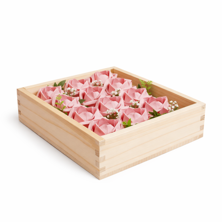 Houten kistje roze geldboeket