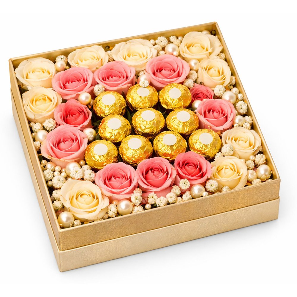 Guld box rosor choklad present set