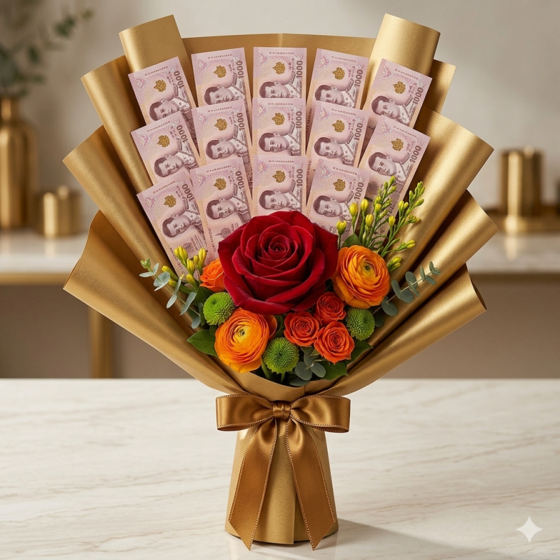 Money Bouquet Fan Style - 1 Money Bouquet Fan Style – Cash Fan DesignFan-shaped money bouquet.