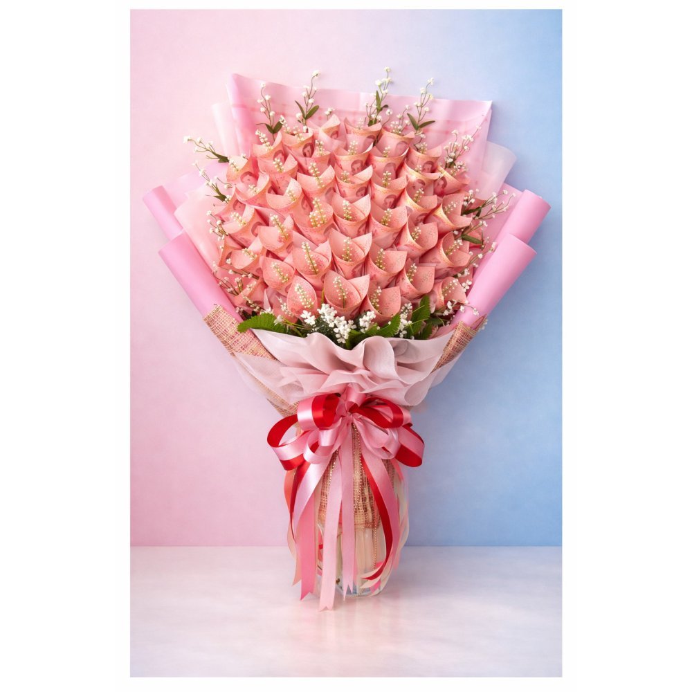 Pink luxury money bouquet arrangement