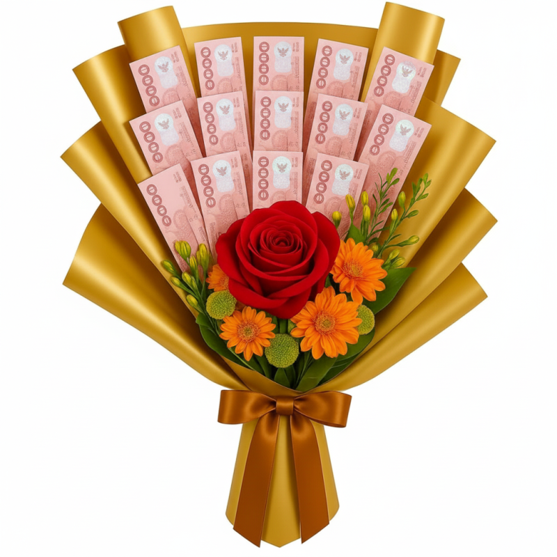 Money Fan Bouquet Rayong - 1 Money Fan Bouquet Rayong – Cash Fan GiftFan-style money bouquet delivered in Rayong.