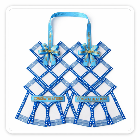 Blue satin money garland decoration