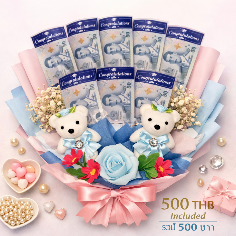 Money bouquet with teddy bears