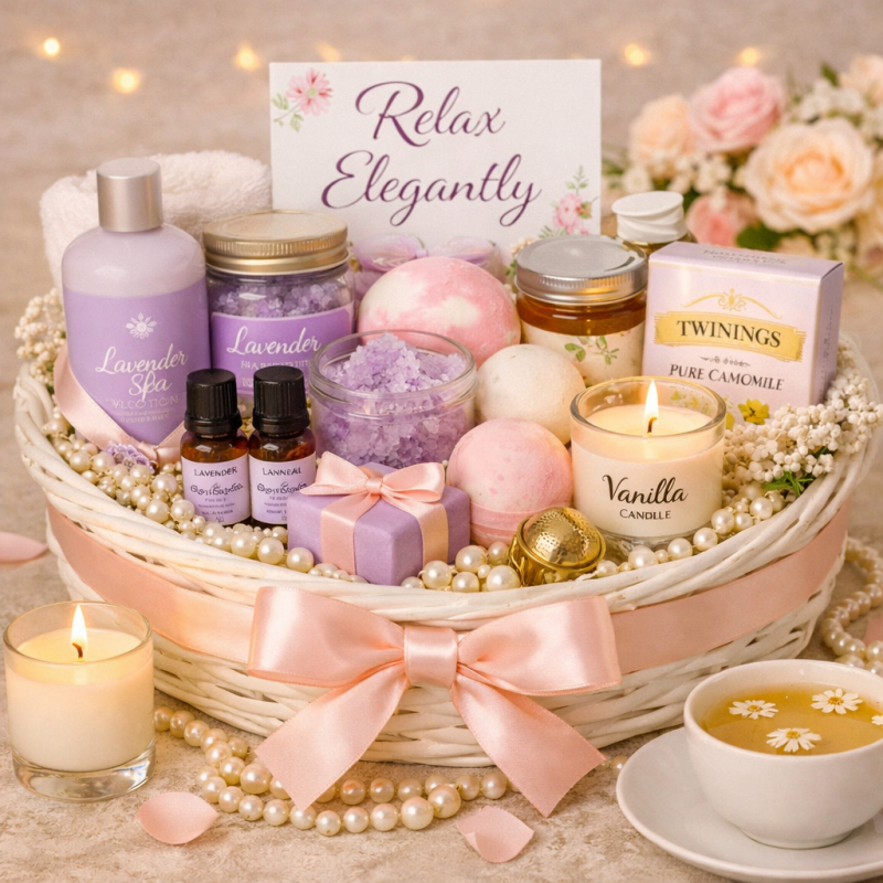 Cesta de regalo de lujo con lavanda para la relajación