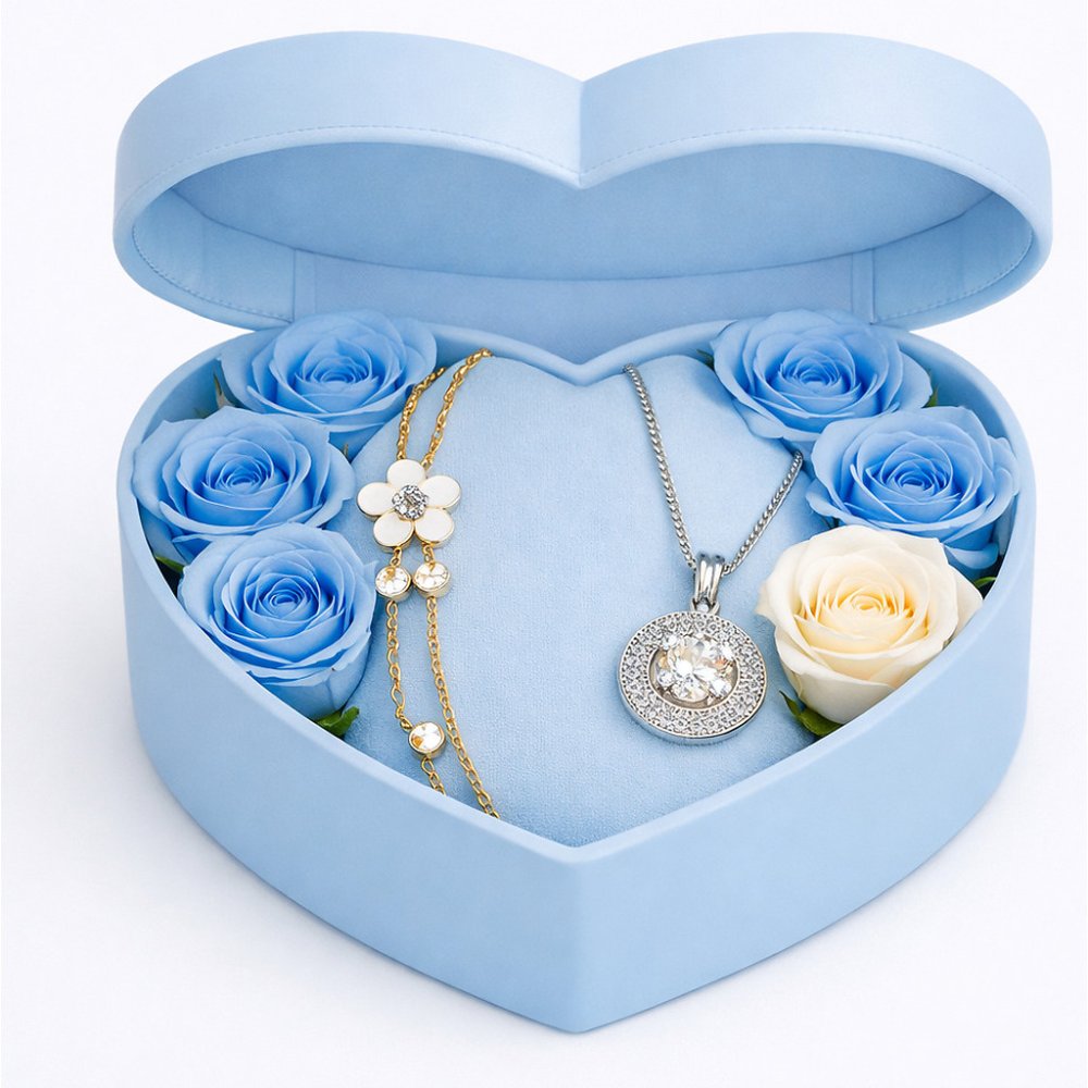 Blue rose jewelry gift set