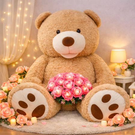 Teddy Bear with LED Roses – Romantic Night Gift - 1 