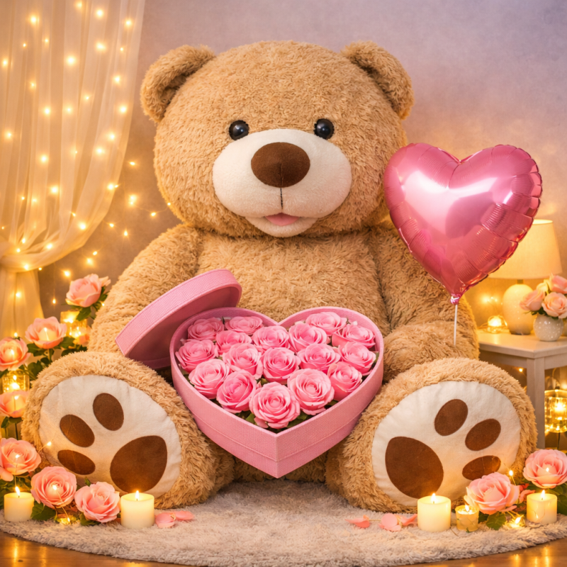 Teddy & Flower Box – Romantic Premium Gift