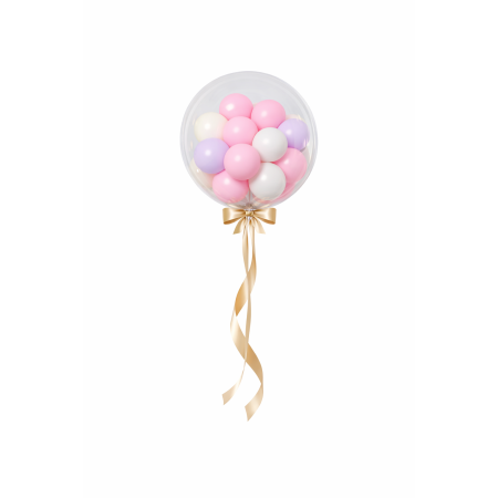 Pastel balloons inside clear bubble balloon