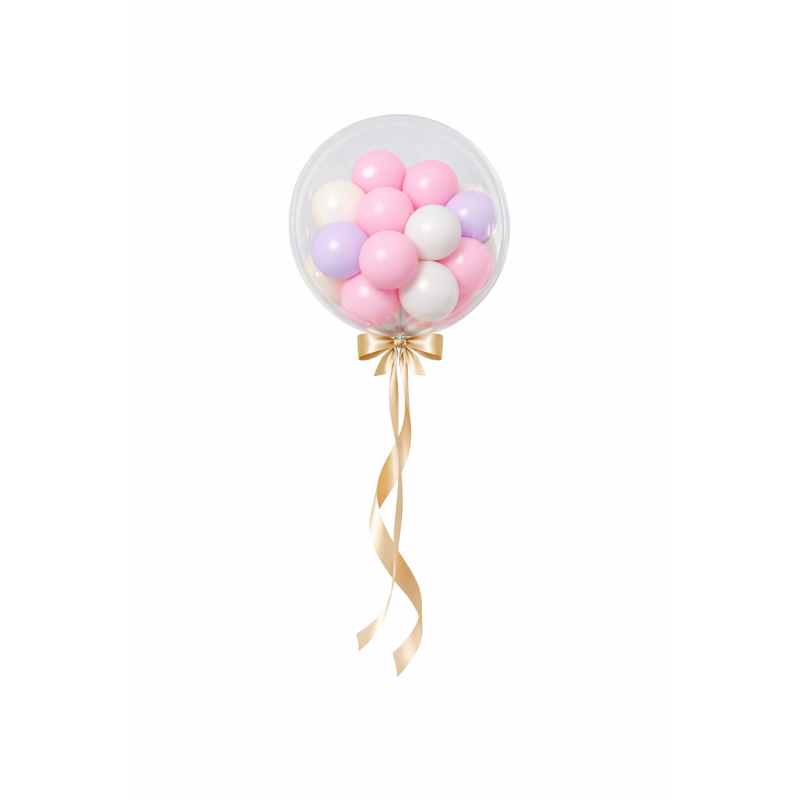 Pastel balloons inside clear bubble balloon