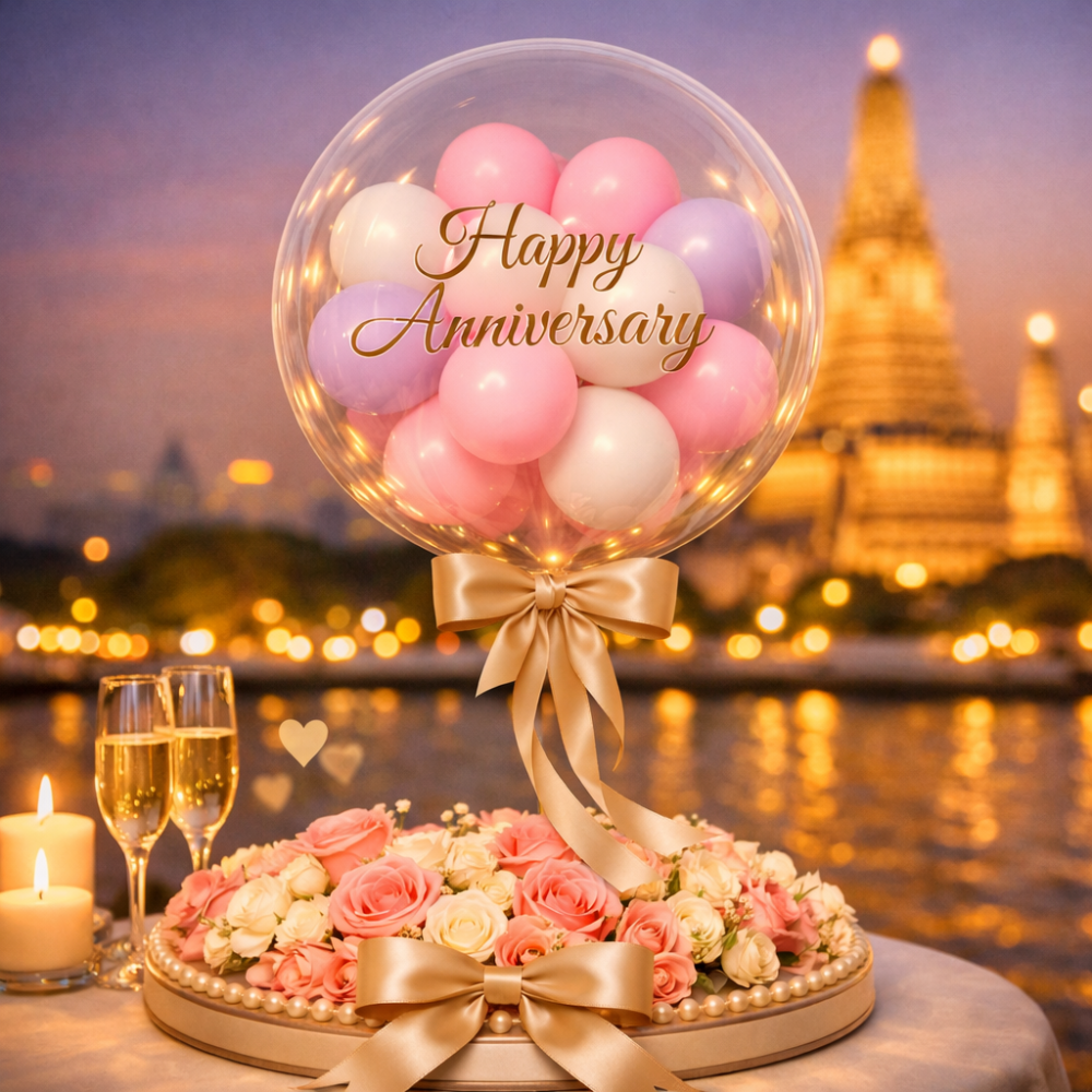 Mazzo di palloncini di lusso per anniversario con rose