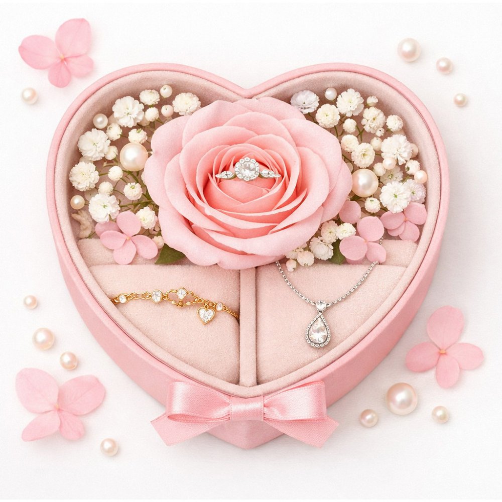 Scatola portagioie a forma di cuore con set