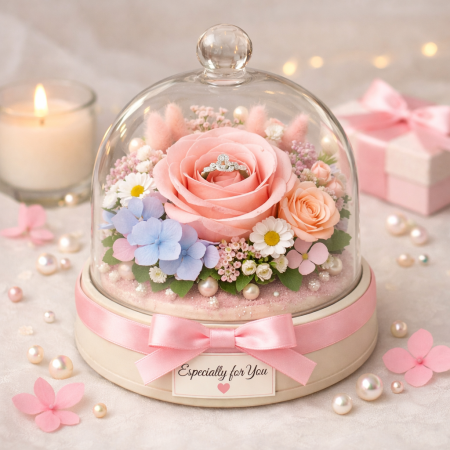 Jewelry ring in flower dome