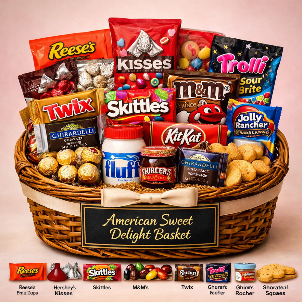 Cesta gourmet de doces americanos