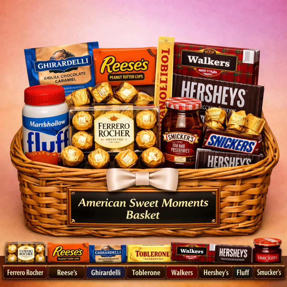 Cesta de agasallo gourmet de doces americanos