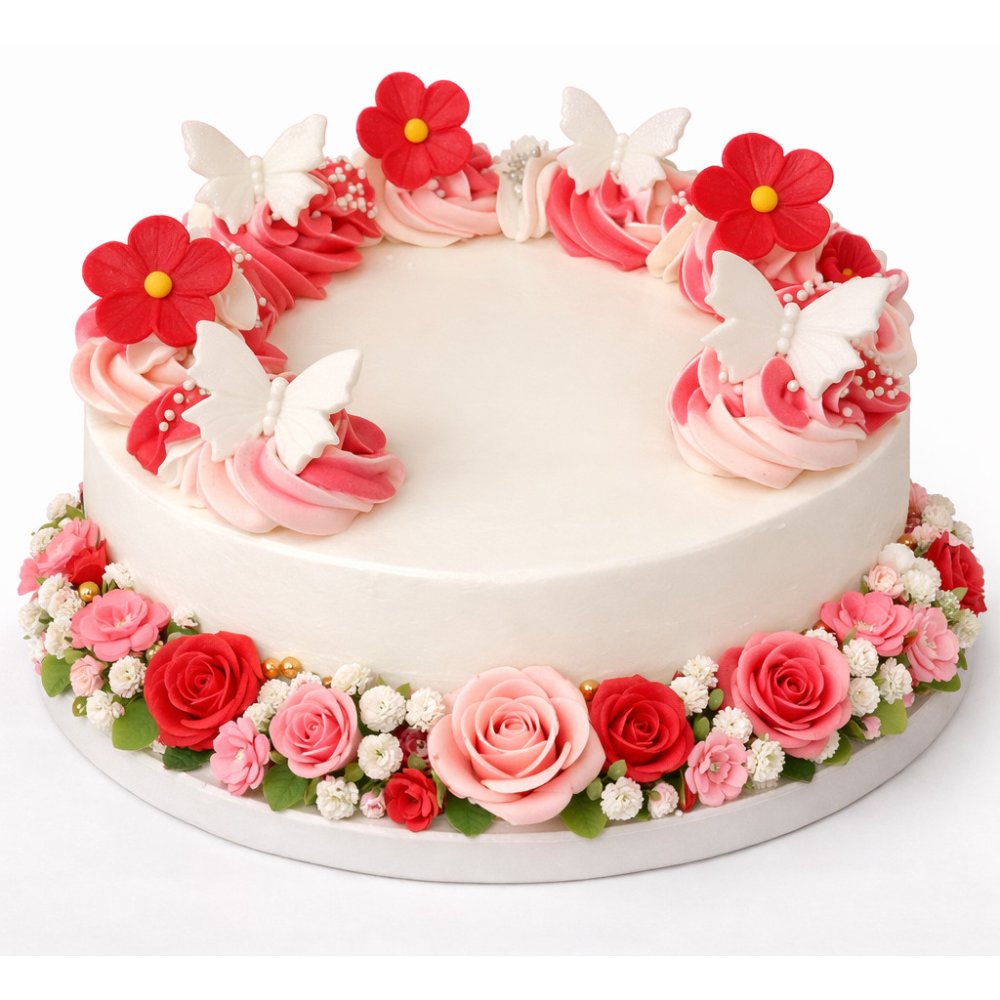Torta gourmet branca con flores