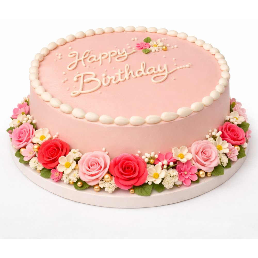 Torta de aniversario floral rosa