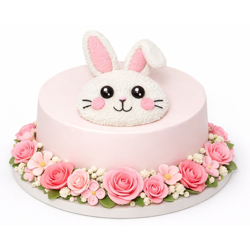 White rose bouquet bunny cake