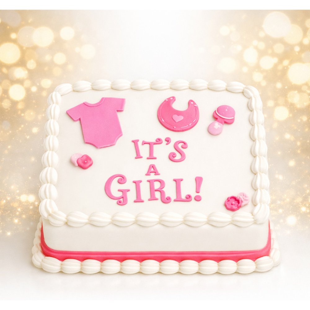 Pink girl baby shower cake