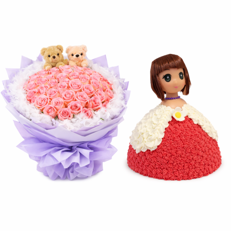 Doll cake with rose flowers