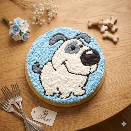 Piped cartoon dog themed cake
