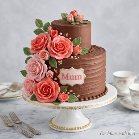 Pastel de chocolate de dos pisos con decoración floral