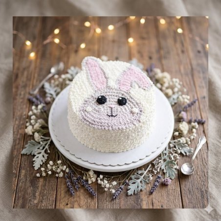Gepipeerde room bunny face cake