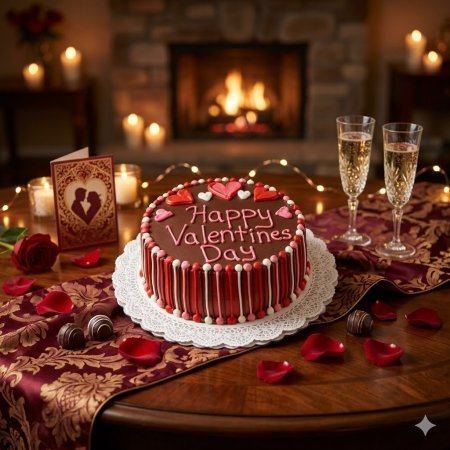 Chocolate Valentine cake with hearts