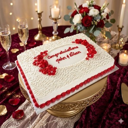 White cake red rose decorations