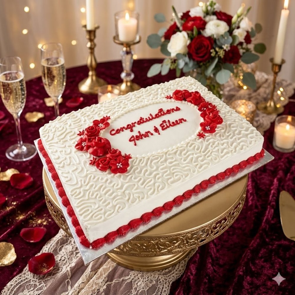 White cake red rose decorations