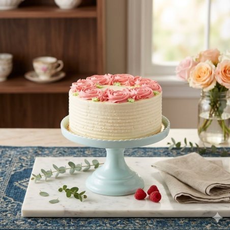 Torta floreale con ghirlanda di rose rosa