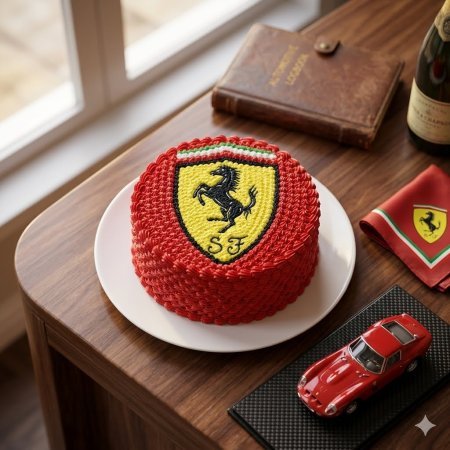 Red Ferrari themed celebration cake