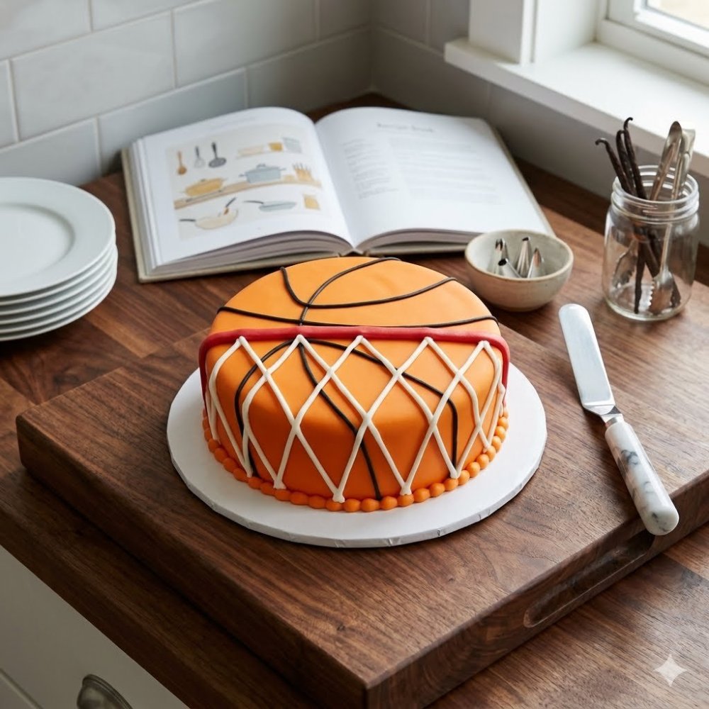 Oransje basketball-tema kake