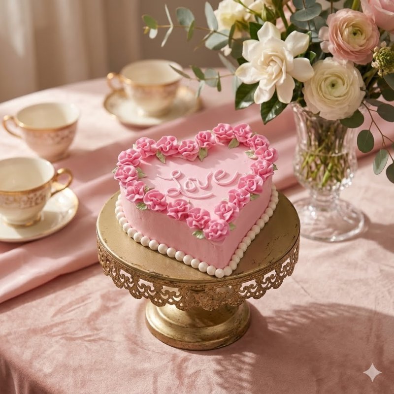 Pink heart cake Love design
