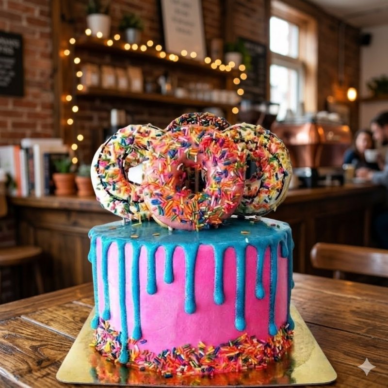 Pink cake with blue drip
