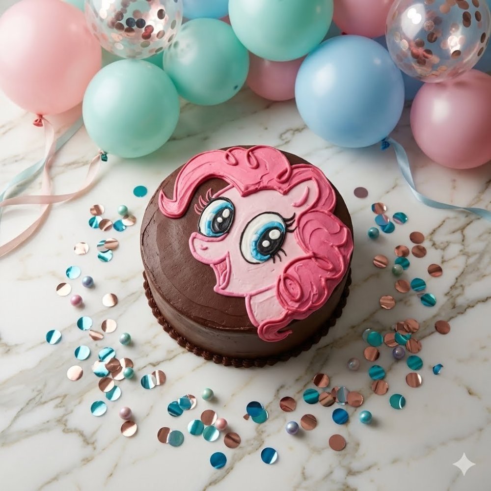 Schokoladenkuchen mit rosa Pony