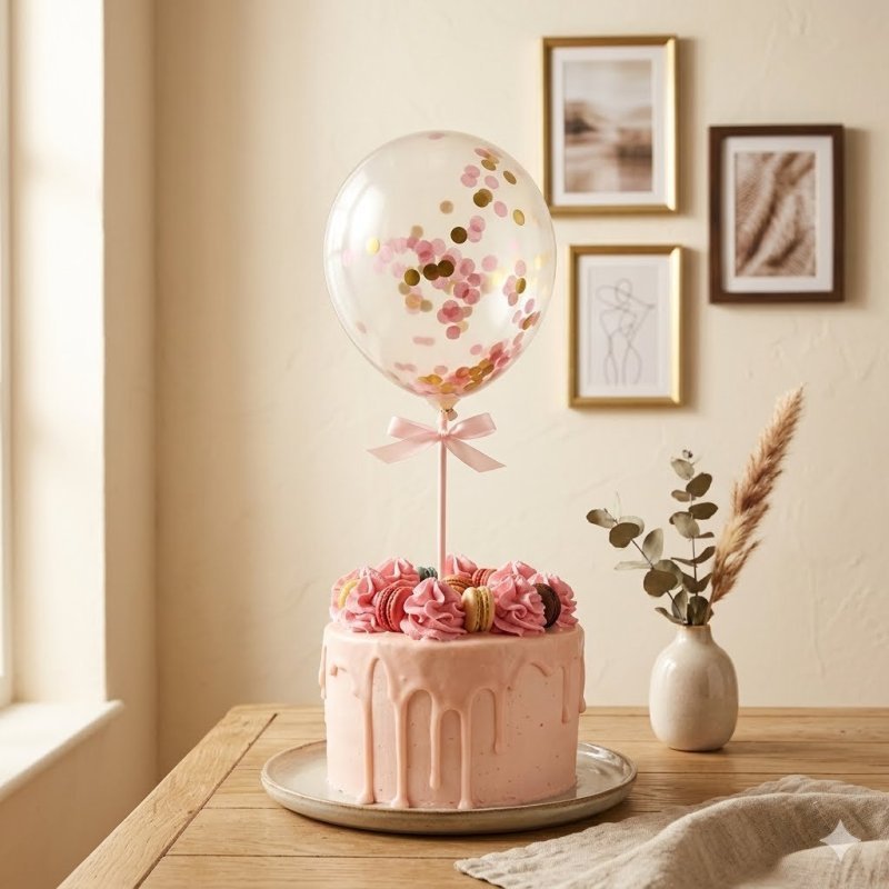 Pink Macaron Delight Celebration Cake - 1100g with Balloon