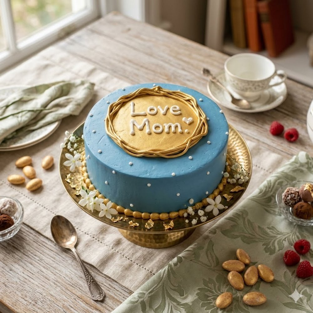 Blue Mother's Day floral cake