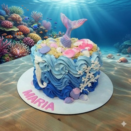 Blue ombre mermaid themed cake