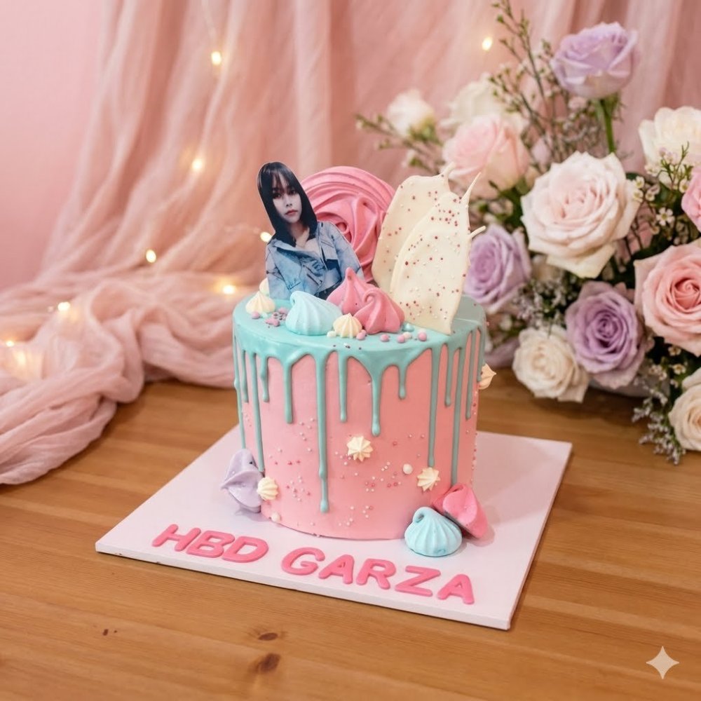 Rosa glasert kake med makroner