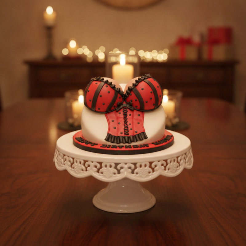 Gâteau mannequin corset rouge et noir