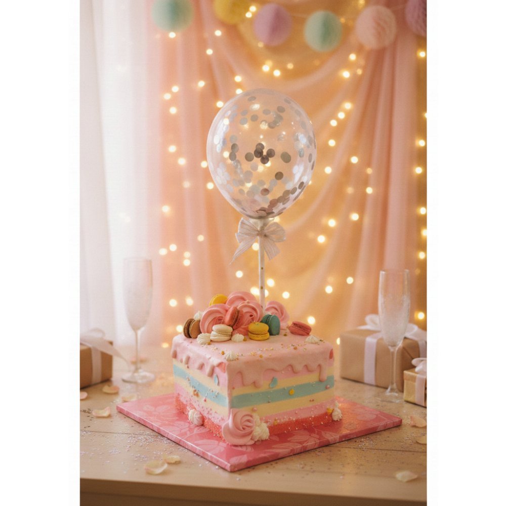 Pastel de macaron con globo