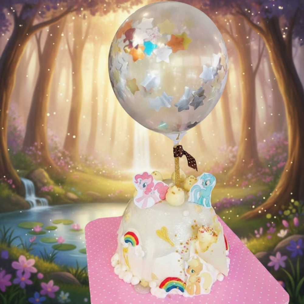 750‑Gram Rainbow Pony Birthday Cake with Balloon – Same‑Day Delivery delivery in Pattaya view 2