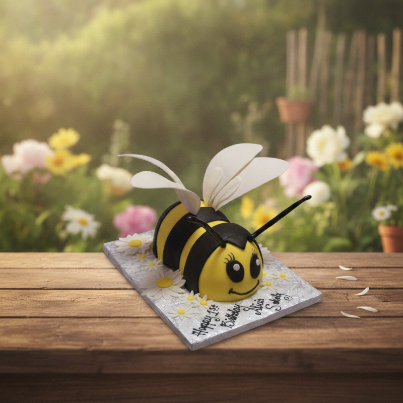 Smiling bumblebee 3D birthday cake