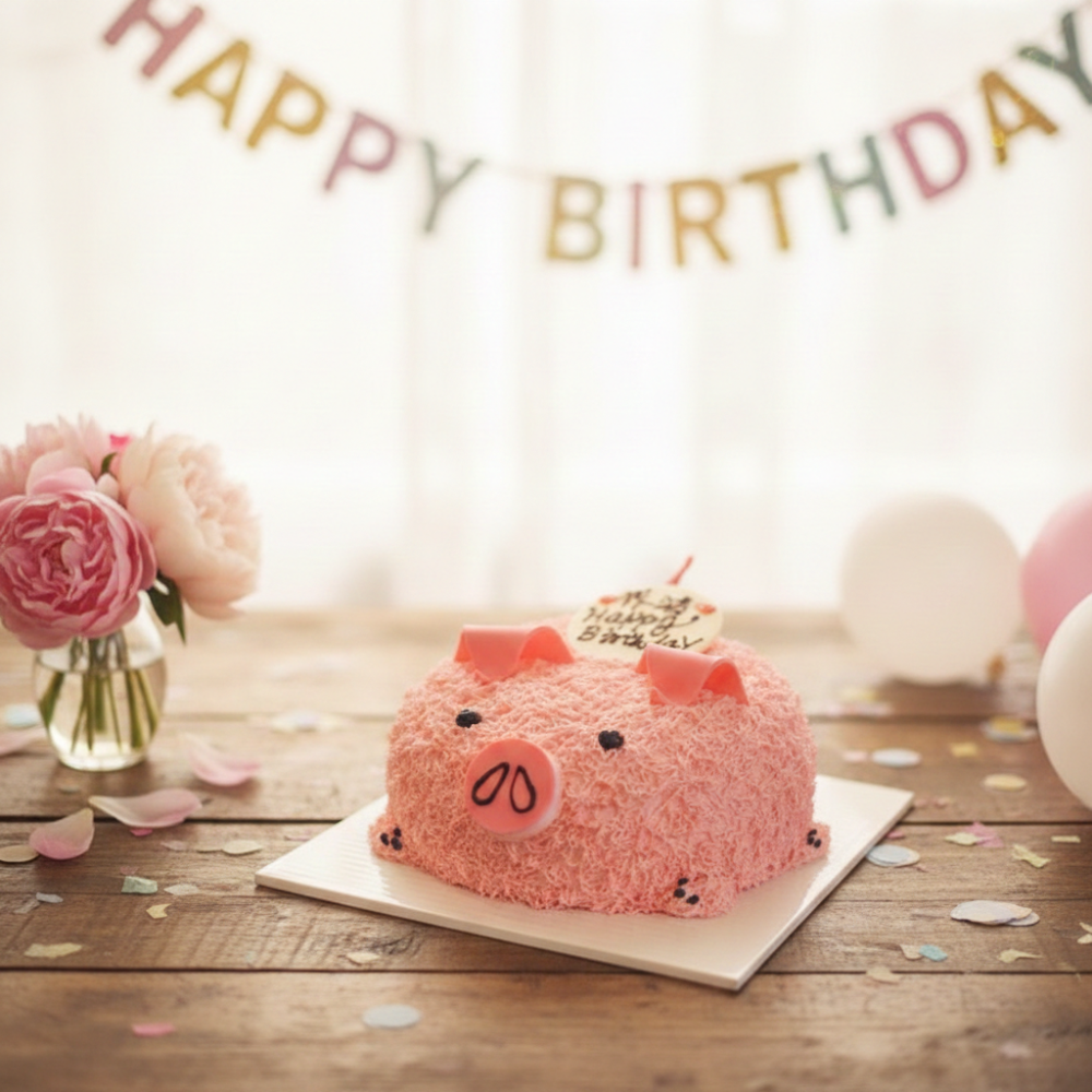 Pink 3D pig shaped cake