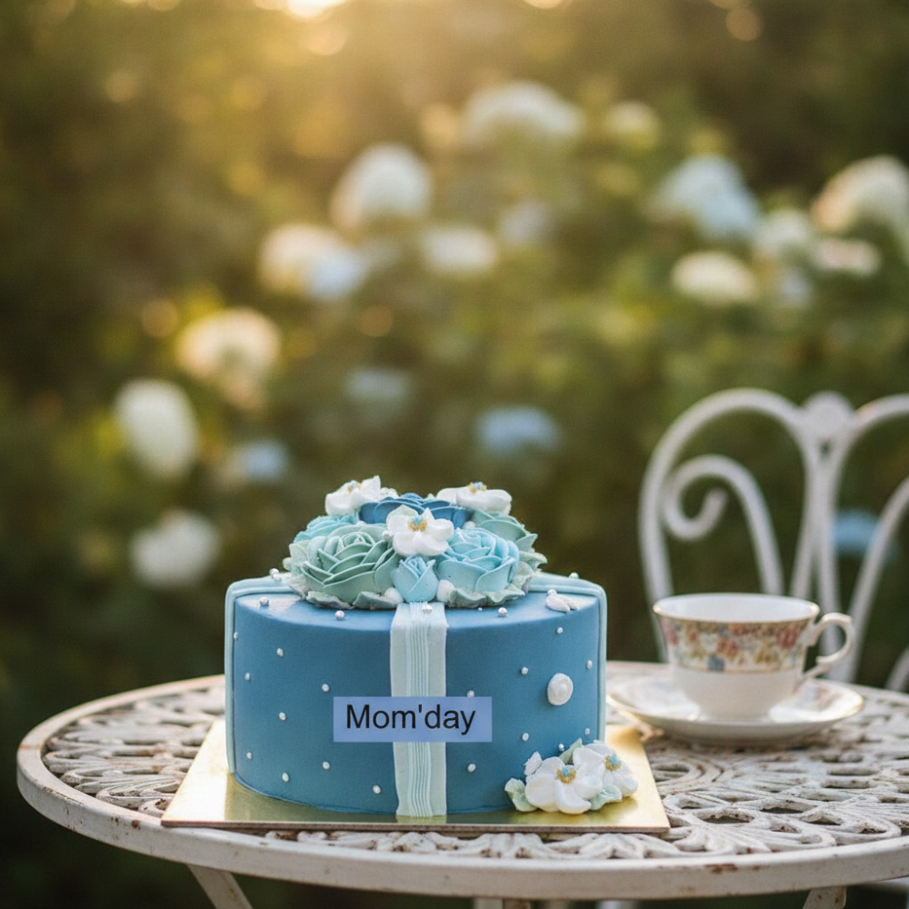 Pastel floral azul para el día de la madre