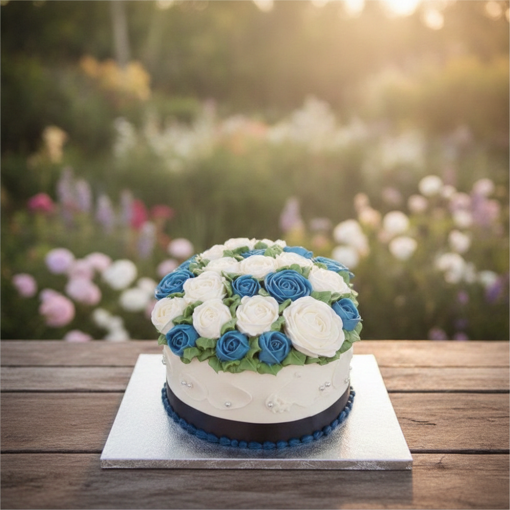 Blue floral decorative celebration cake