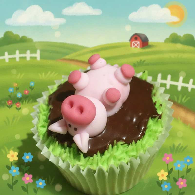 Pig cupcakes with chocolate frosting