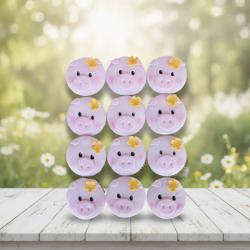 Pig face cupcakes fondant flowers