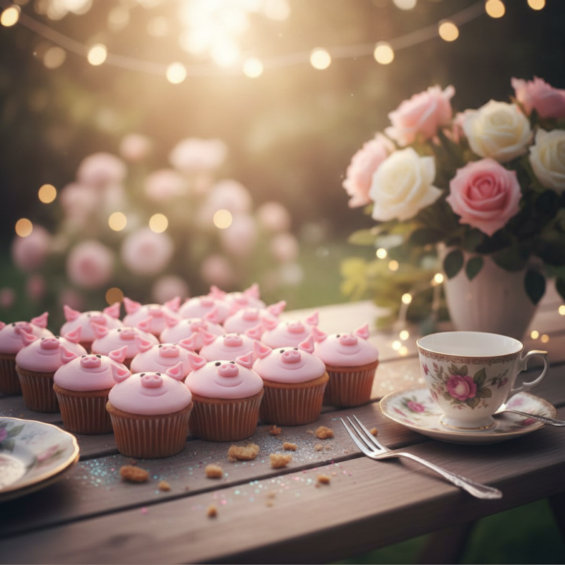 Petits cupcakes roses en forme de tête de cochon