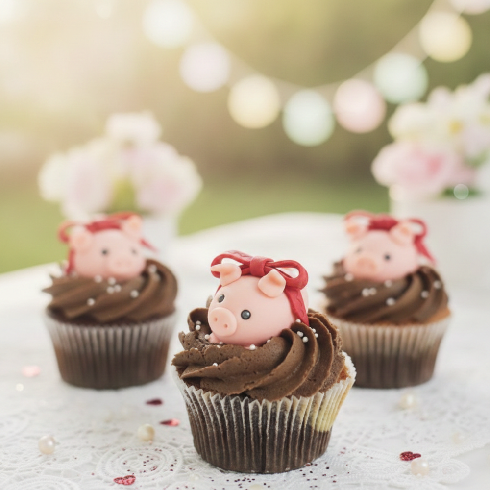 Pasteles de cerdo con glaseado de chocolate